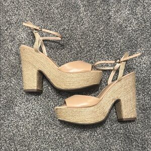Schutz Nude Platform Woven Sandal Wedge 10